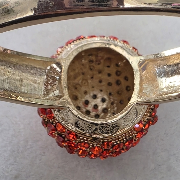 Vintage Statement Gold Red Cubic Zirconia Ball Clamper Hinge Bracelet - Picture 7 of 11